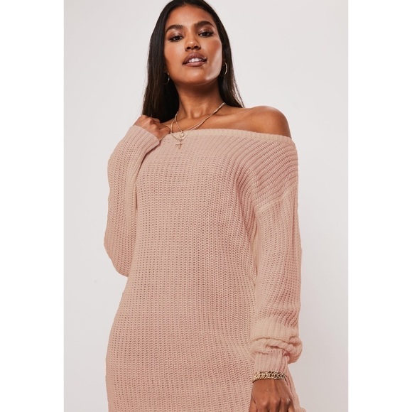 MISSGUIDED Tall Off The Shoulder Jumper Dress Pink - Picture 2 of 8